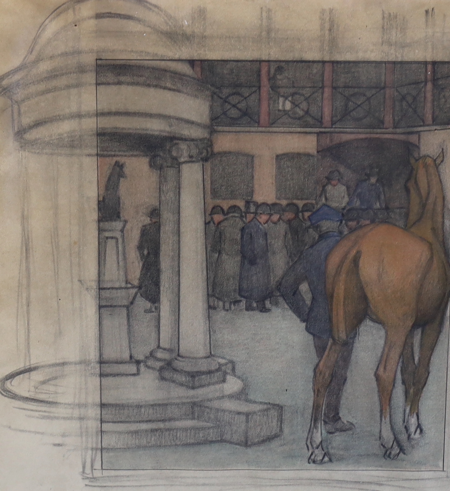 Robert Polhill Bevan (British, 1865-1925), Study for The Bayhorse, Tattersall’s, 1921 (Paul Mellon Bequest - Yale Centre for British Art), pencil and watercolour, 29 x 23.5cm